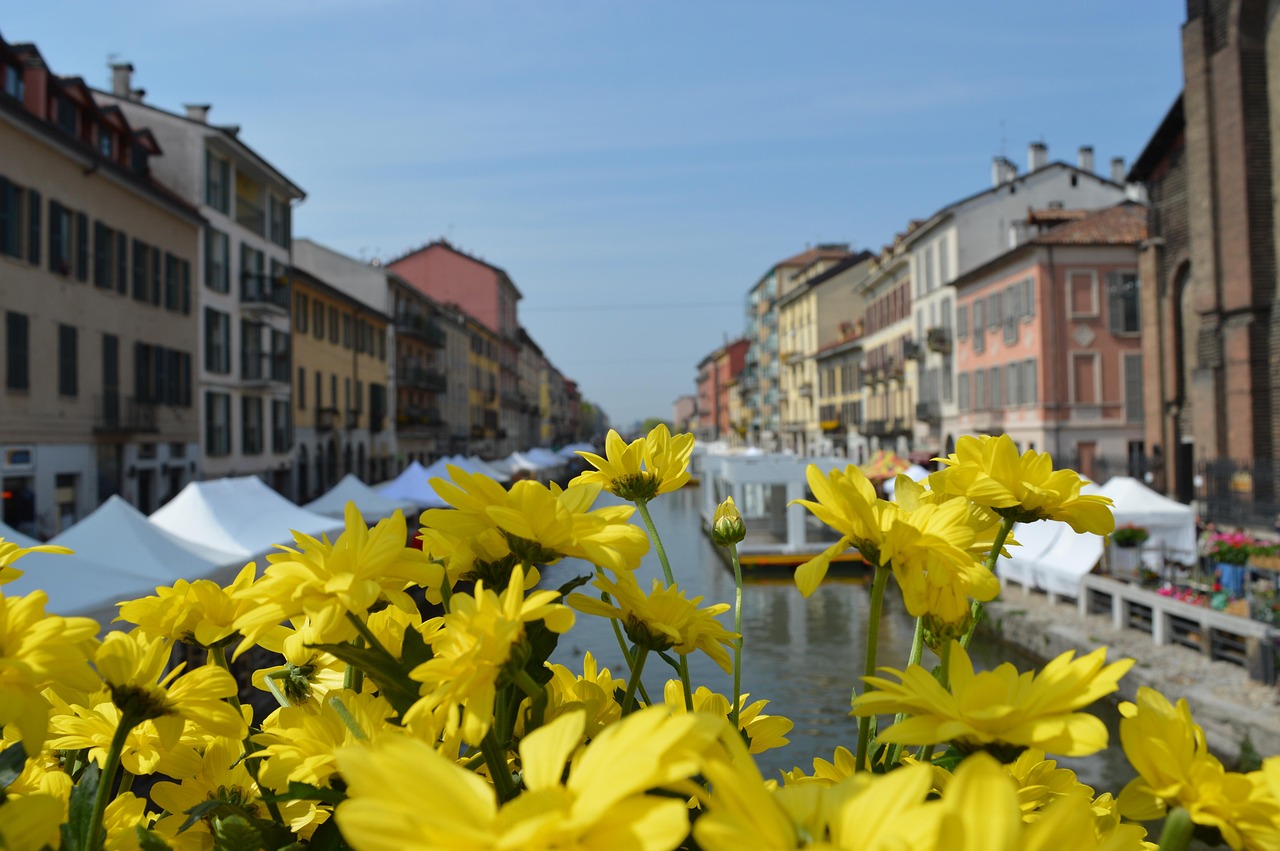 Fiori colorati in un campo primaverile italiano, simbolo della bellezza delle città in fioritura.